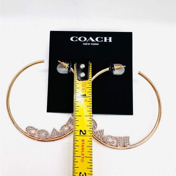 COACH Pave Crystals Large Gold Hoop Earrings NWT - Picture 2 of 3